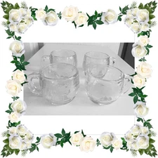 SET OF 4 Vintage Nestle Nescafe Glass Etched Globe World Coffee Tea Cup Mugs