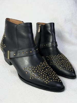 Real Leather Cowboy Boots Westernstiefel Biker Boots Studs Buckle Gr. 36 Gold