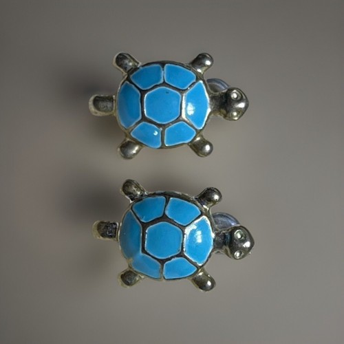 Cloisonne’ Turquoise Turtle Stud Earrings Silver Toned 6/8” - Picture 8 of 9