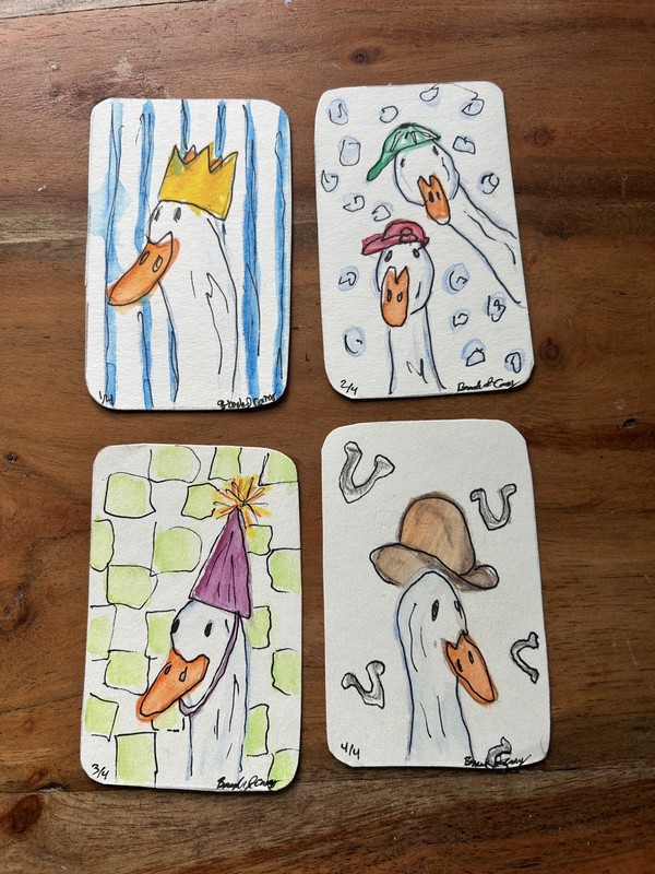 Illustrated whimsical Duck ACEO art card 4/4