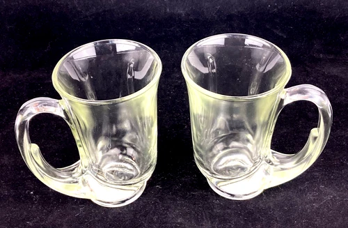 Indiana Glass Vintage Hunter Horn Style Beer Coffee Mug Set of 2 Heavy Quality