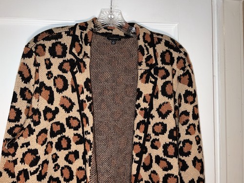 Talbots Open Front Cardigan Sweater Leopard Print Size L. c696 - Picture 2 of 12