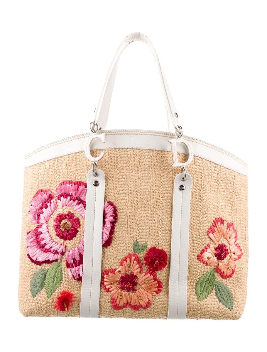 【VINTAGE】DIOR ラフィア トートバッグ Christian Dior Vintage Raffia Floral Tote | eBay