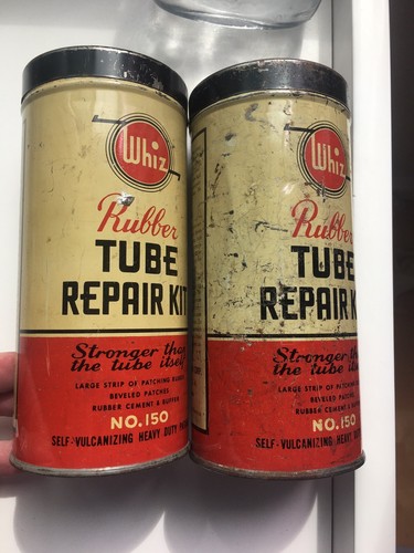 2 Vintage WHIZ Rubber Tube Repair Kit Tin Cans Full of Original Content Parts - Picture 14 of 18