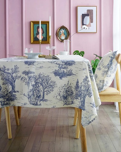 Rustic Tablecloth Classic French Village Blue Printed Table Cover Rectangle - Picture 14 of 25