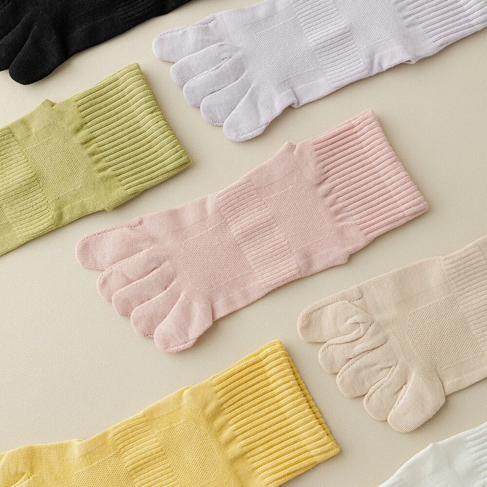 7 Pairs Women Solid Mesh Toe Socks Thin Breathable Mid Calf Toe Separator Socks - Image 2 of 4