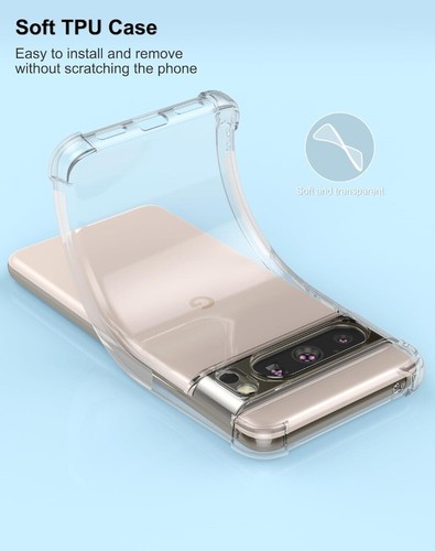 Pour Google Pixel 8 Pro Étui Transparent Silicone Chocs Téléphone Housse + Écran - Photo 5 sur 12