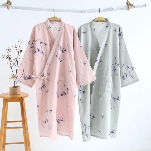 Pijama japonés Yukata kimono algodón bambú Khan albornoz al vapor ropa de dormir - Imagen 3 de 17