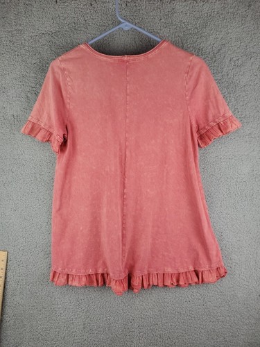 Altar'd State Blouse Womens Medium Pink Short Sleeve Hem Ruffle Knit Top - Picture 8 of 11