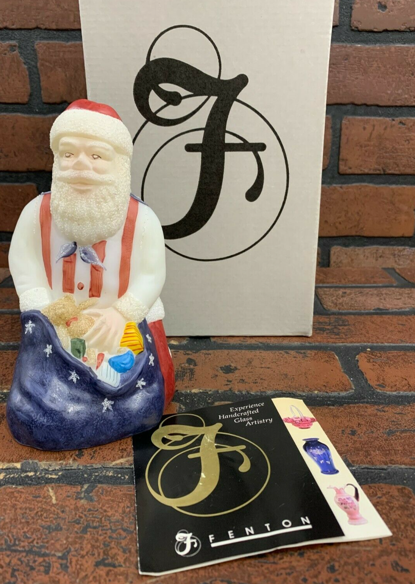 Fenton Art Glass patriotic Santa Claus with bag of toys Signed