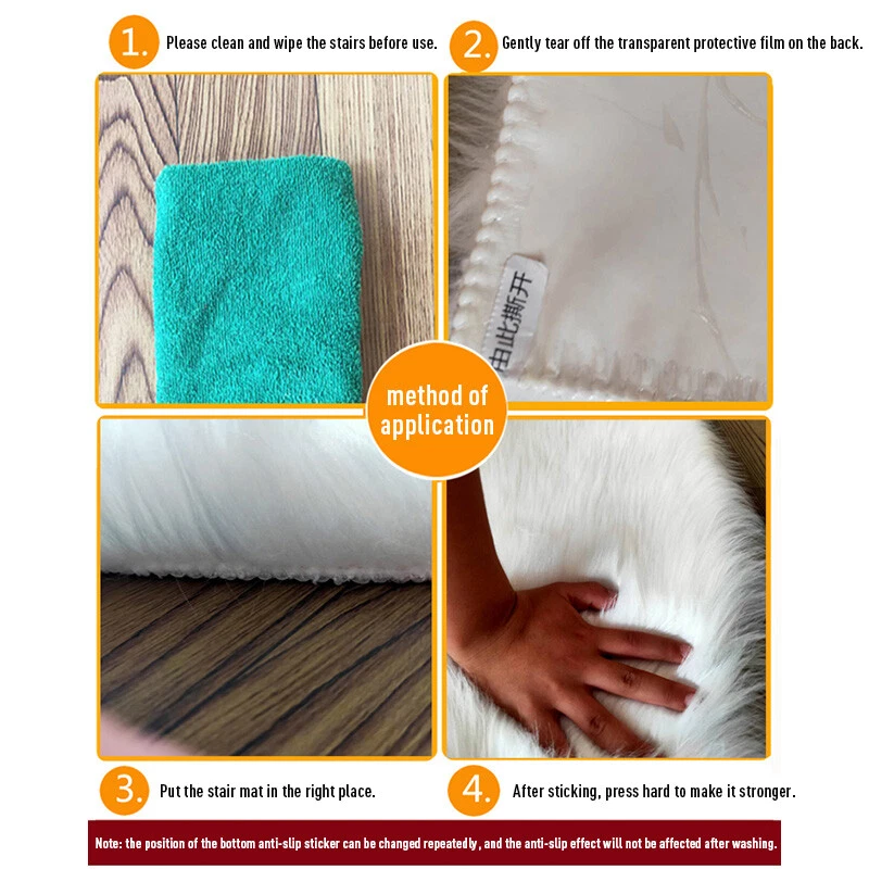 Alfombra de pie de lana de piel de fuax para escaleras 1 pieza alfombrilla escalones felpa autoadhesiva Foto 4 de 4