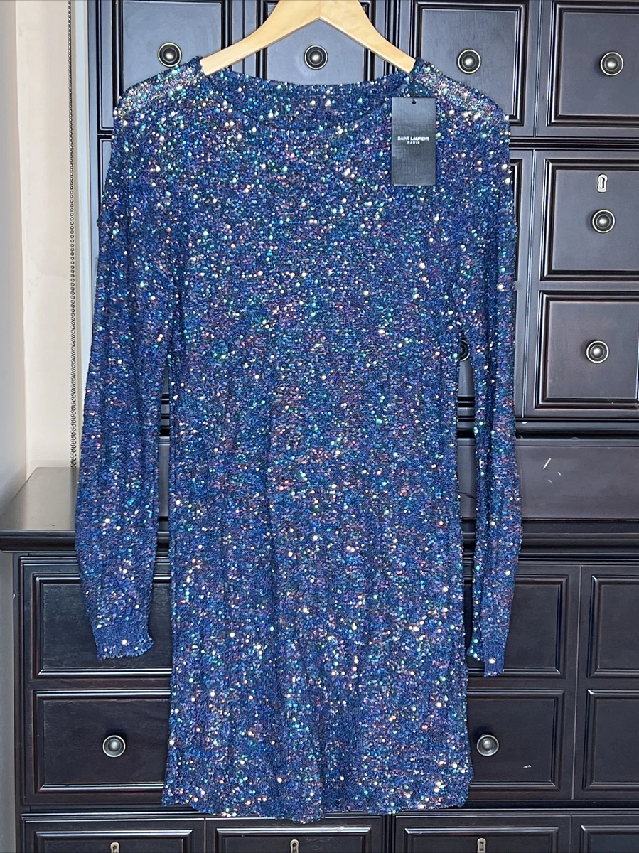 Saint Laurent knit long-sleeve maxi dress - Blue