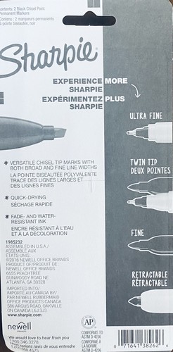 Sharpie Broad Large schnelltrocknende MEISSELSPITZE Permanentmarker schwarz 2er-Pack - Bild 2 von 2