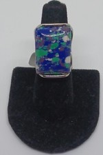 Azurite Malachite Cushion Stone Fashion Ring Womens Jewelry Size 6 Alloy Metal