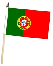 Portugal Large Hand Flag With Wooden Pole 18" x 12" 