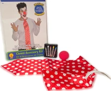 CLOWN ACCESSORY KIT Red 35” Jumbo Long Neck Tie Makeup Sticks Sponge Foam Nose 