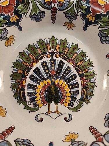 Vintage Makkum Pottery Peacock Plate Polychrome Wall Hanging Dish Bowl Signed - Bild 2 von 13