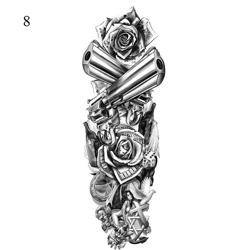 Women Men Temporary Tattoos Fake Sticker Waterproof Tiger Lion Wolf Leg Arm Art - Foto 54 di 78