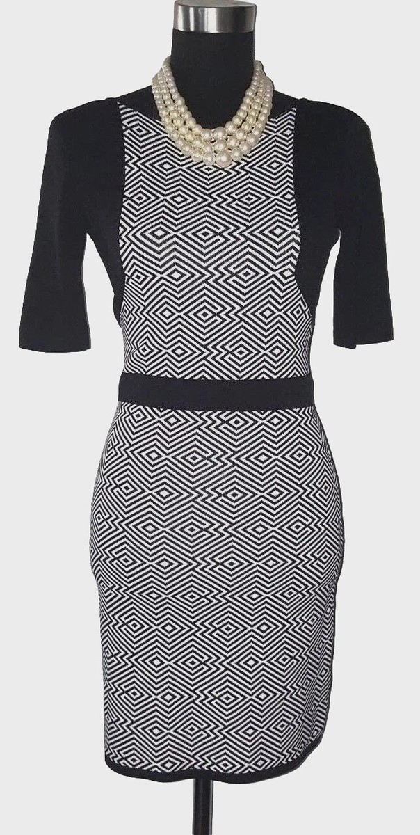 Catherine Malandrino Knit Dress Sz S Black & White Sheath Women's