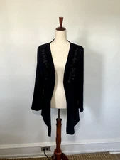 Antthony Black Knit Open Front Cardigan with Satin Ribbon Lappel