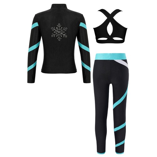Kids Girls Tracksuit Zipper Jacket Sports Bra Pants 3Pcs Dance Gym Yoga Outfit - Picture 5 of 27