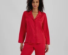 I.n.c. International Concepts Women's Piped-Trim Satin Pajama Top Size S  3825