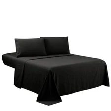 Queen Sheets Set - Black Hotel Luxury 4-Piece Bed Set Extra Deep Pocket 1800 ...
