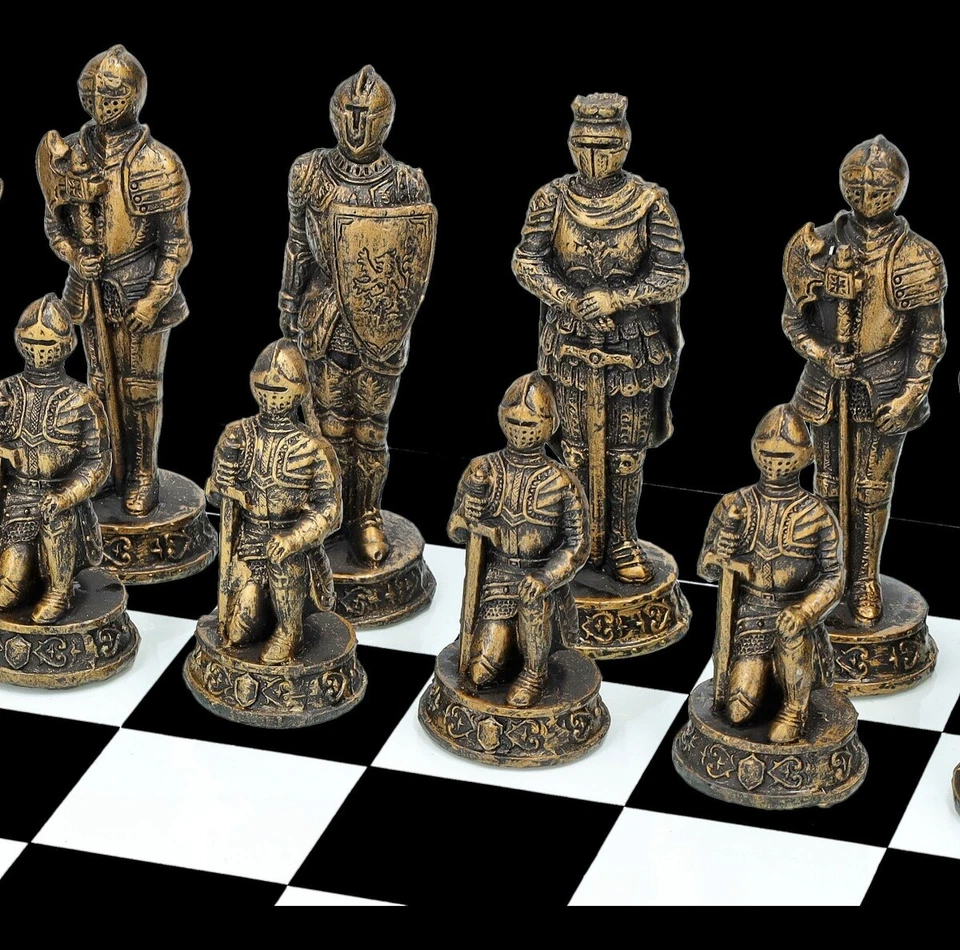 Scacchi Cavaliere - Oro Vs.Argento - Gioco di Riflessione Scacchi Medioevo - Immagine 3 di 4