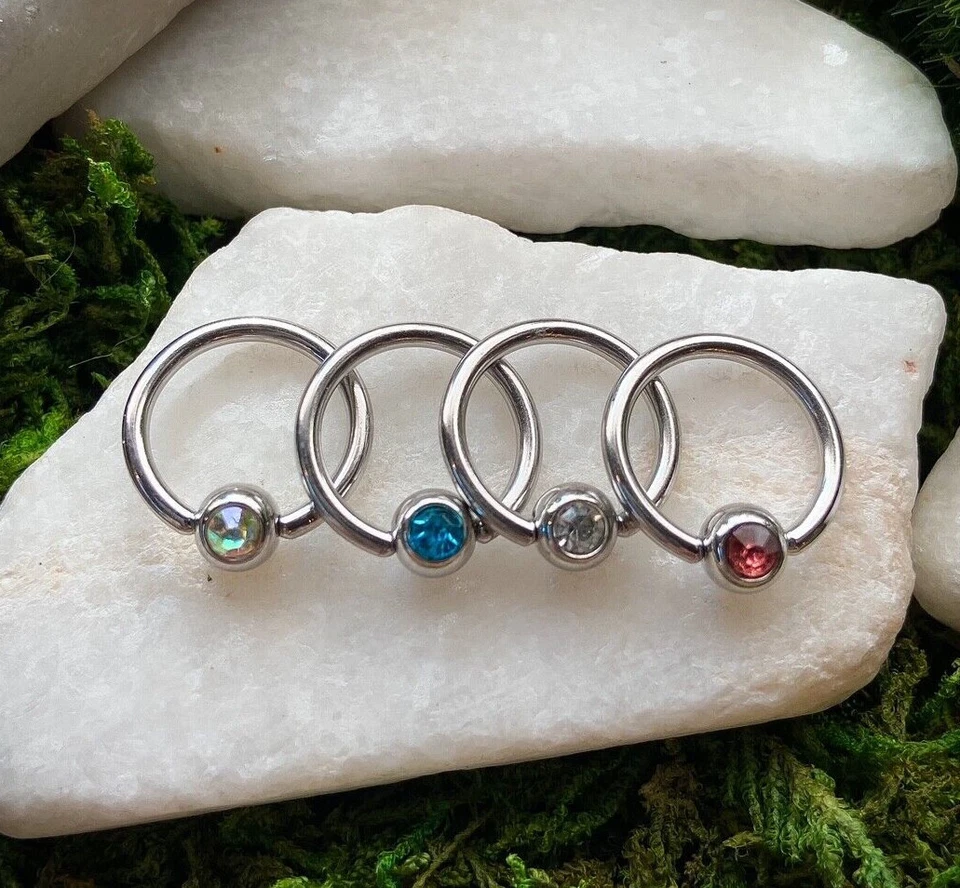 4 PAIR Value Pack 316L Surgical Steel Gem Captive Bead Rings 14g or 16g - Image 3 of 4