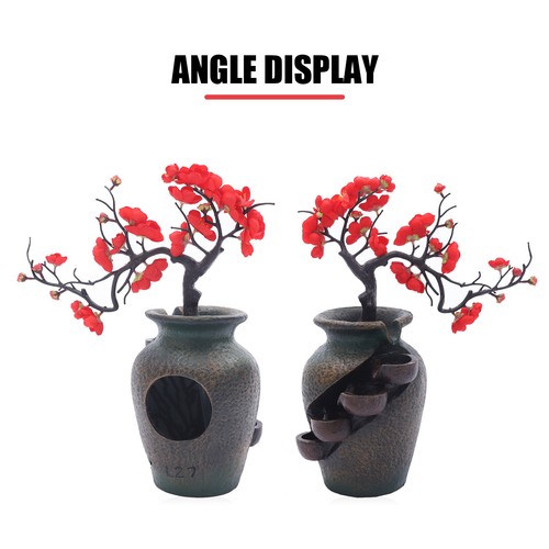Flower Vase Waterfall Fountain Tabletop Indoor FengShui Water Fountain Decor USA
