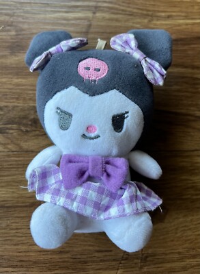 kuromi sanrio stuffed animals 6 inches grey color o wearing purple and white