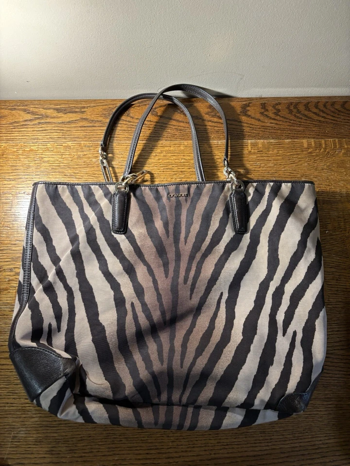 Coach 26633 Madison Zebra Print Phoebe Shoulder Bag Tote Hobo