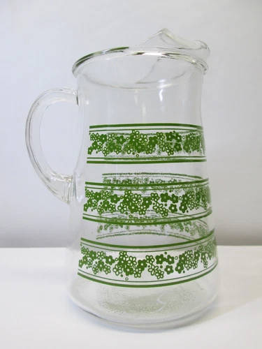 Vintage LIBBEY 64oz Glass Spring Blossom Crazy Daisy 9.25" Water Serving Pitcher