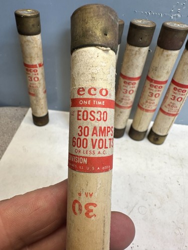 Eco EOS-30 One Time Fuse 30A 600v, (LOT OF 7) NOS TEST GOOD SHELF WEAR - Picture 2 of 5
