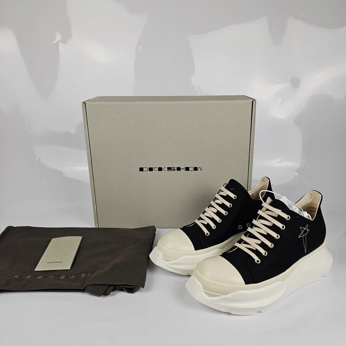 Rick Owens Men's DRKSHDW Abstract Black Denim Low Top Sneakers New Size 44