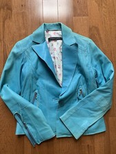 Andrew Marc Turquoise Leather Blazer Women s ...