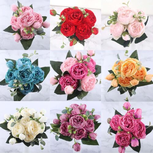 30 cm künstliche Rosen Seiden Blumenstrauß Kunstblumen Pflanzen Hochzeit Deko - Bild 1 von 19