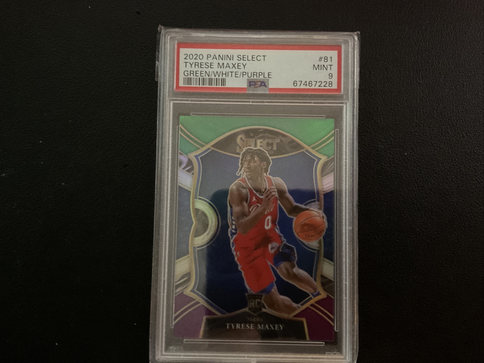 2020-21 Panini Select Tyrese Maxey Green White Purple Rookie Rc #81 PSA 9
