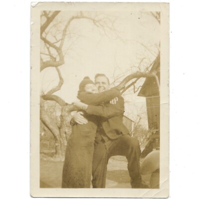 Bristol CT Happy Man & Pretty Wife Embracing Hug Vintage Photo 1930s 1934 Conn