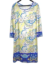 JEAN PIERRE KLIFA Womens Pullover Dress Stretch Floral Colorful Medium Yellow