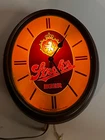 VINTAGE STROH'S BEER LIGHTED CLOCK SIGN - PLASTIC EARLY EMBLEM