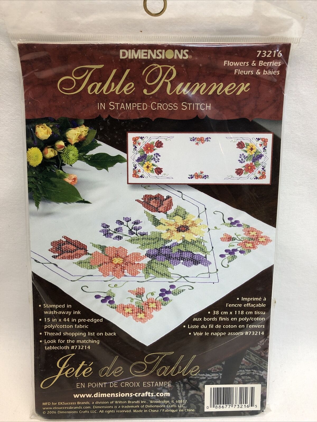 NEW - Dimensions “FLOWERS & BERRIES” Table Runner Stamped Cross Stitch 73272