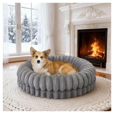 BALANCE 30in Donut Dog Bed Medium Orthopedic Washable Calming AntiSlip Gray