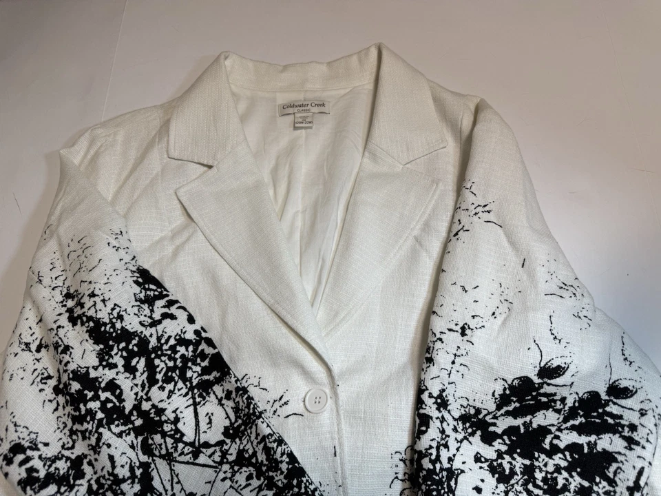 Blazer feminino Coldwater Creek tamanho 2X algodão preto e branco carreira no escritório - Imagem 2 de 4