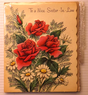 Vintage Birthday Card NICE SISTER-IN-LAW Unused NOS 1950s Floral Litho +Envelope