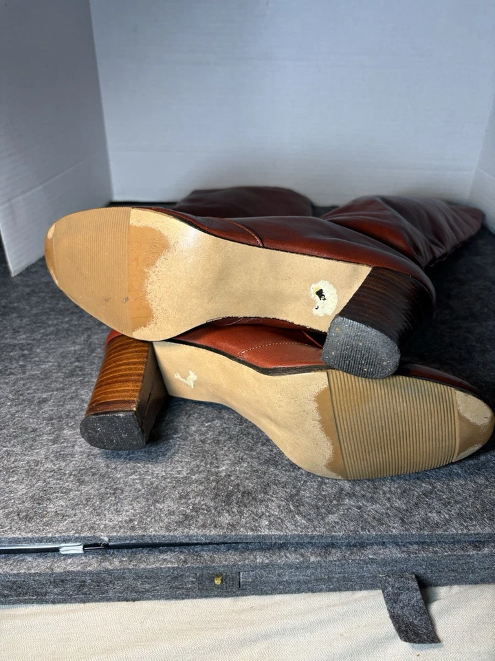 Botas hasta la rodilla Joyce California de cuero rojo años 70 de colección, boho, talla 7,5N Foto 4 de 4