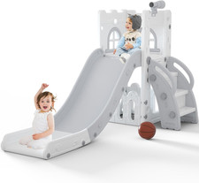 6 in 1 Toddler Slide,Baby Playset for Indoor Outdoor Playground with Basketball