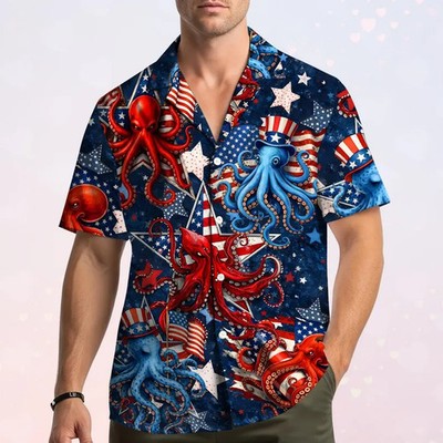 Patriotic Octopus Hawaiian Shirt Men