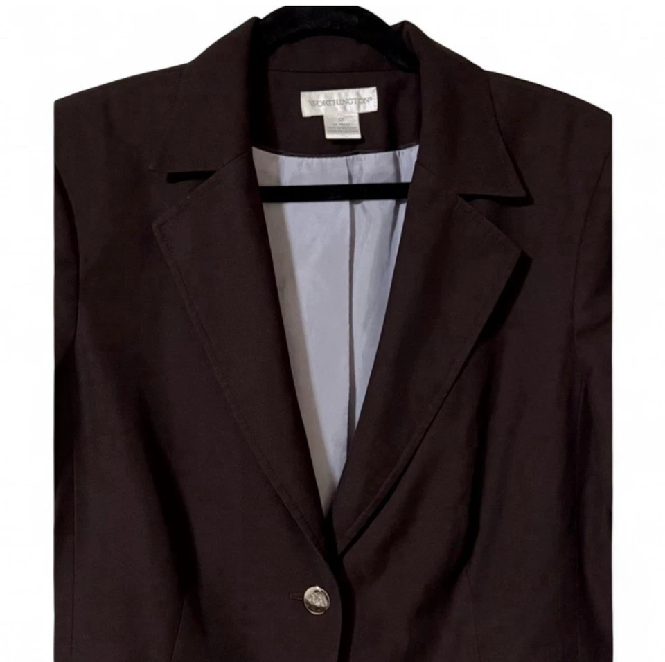 Blazer para mujer Worthington marrón oscuro talla 12 botón único Foto 3 de 4