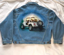 Vintage CJ-7 Jeep Airbrushed Denim Jacket Men's Large UM Michigan Wolverines Y2K
